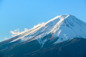 Fuji mountain with snow cover on the top