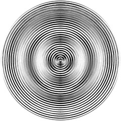 Black-White Round Grunge Overlay Element. Circle Pattern, Logo, Badge, Label, Icon. Abstract Distress Texture Backdrop. Dirty Vintage Monochrome Illustration Background. Brush Strokes Template