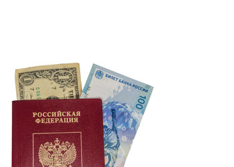 Red passport with money