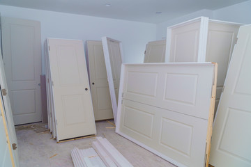 Materials for construction in apartment is under construction, remodeling, renovation, door for a new home before installing