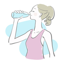 水　飲む　女性　余白　水分補給　ベクター