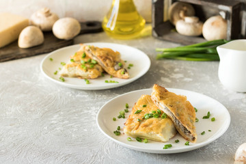 Béchamel baked pancakes stuffed with mushrooms