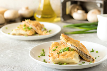 Béchamel baked pancakes stuffed with mushrooms