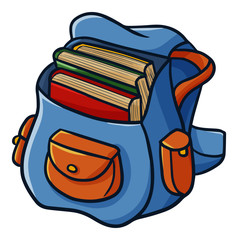 Funny and cute backpack filled with books - vector