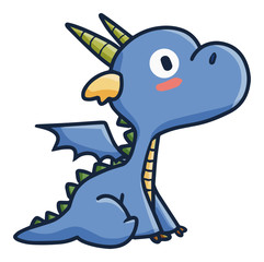 Funny and cute blue dragon staring at the sky - vector