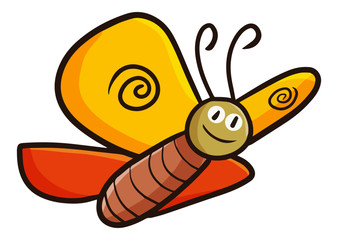 Cute and funny yellow orange butterfly smiling - vector
