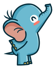 Cute and funny blue elephant smiling, from side view - vector