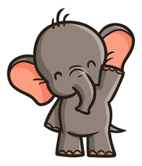Cute and funny grey elephant waving hand and smiling - vector