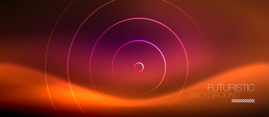 Neon glowing techno lines, hi-tech futuristic abstract background template with square shapes