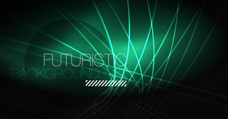 Digital technology abstract background - neon geometric design. Abstract glowing lines. Colorful techno background. Futuristic shape.