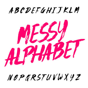 Messy alphabet font. Uppercase hand drawn letters. Stock vector typescript.