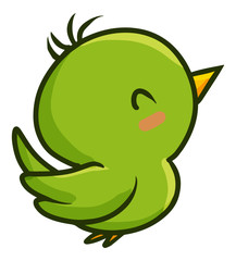 Funny and cute green little bird simling happily - vector