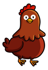 Cute and funny dark brown hen watching at you - vector