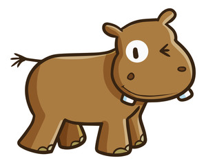 Funny and cute brown hippo smiling - vector