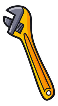 Funny and cute yellow wrench for mechanical work - vector