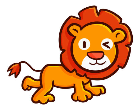 Cute and funny lion running and smiling - vector