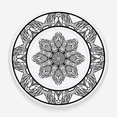 Decorative round plate with mandala from floral elements. Vector illustration. Home decor, interior design