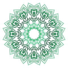 Green color Ornamental Circle Pattern. Hand Draw Mandala. Vintage Decorative Elements. Vector Illustration. Anti-Stress Therapy Pattern.