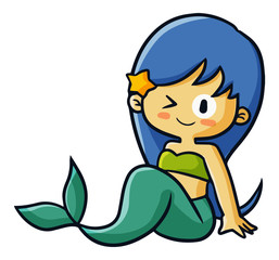 Cute and funny mermaid sitting and smiling - vector