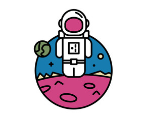 Astronaut standing on the planet. Flat design style