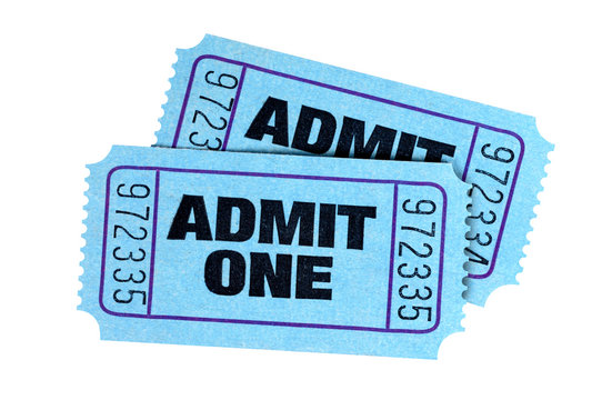 Two blue admit one tickets isolated