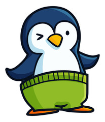 Cute and funny penguin wearing green pants - vector