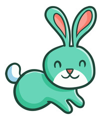 Funny and cute green rabbit smiling - vector