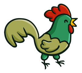 Funny and cute green rooster smilng - vector