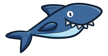 Funny and scary blue shark smiling - vector