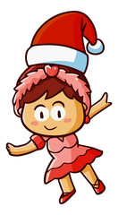 Cute and funny beautiful ballerina wearing Santa's hat for christmas and dancing - vector.