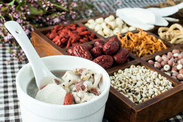 Chinese traditional nourishing stew - glutinous rice yam stewed lean meat