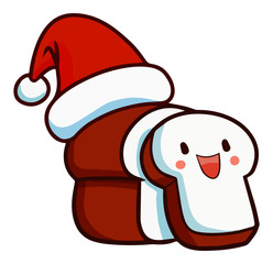 Cute and funny bread laughing happily and wearing Santa's hat for christmas - vector