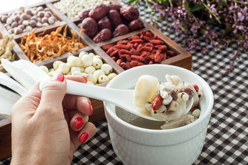 Chinese traditional nourishing stew - glutinous rice yam stewed lean meat