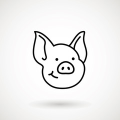 Pig line icon. logo Piglet face with smile in outline style. Icon of Cartoon pig head with smile. Chinese New Year 2019. Zodiac. Chinese traditional Design, decoration Vector illustration.