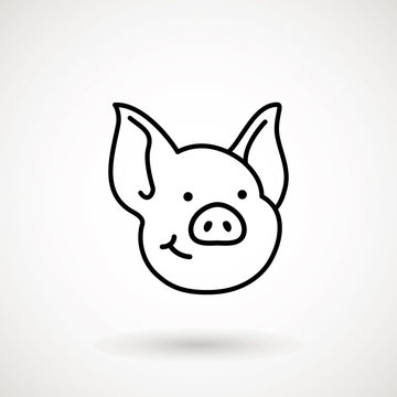 recommend clip art: Pig line icon. logo Piglet face with smile in outline style. Icon of Cartoon pig head with smile. Chinese New Year 2019. Zodiac. Chinese traditional Design, decoration Vector illustration.