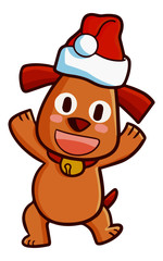 Cute and funny dog wearing Santa's hat for christmas, dancing and laughing - vector.