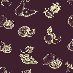 vector seamless pattern with drawing fruits