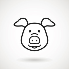 Pig line icon. logo Piglet face with smile in outline style. Icon of Cartoon pig head with smile. Chinese New Year 2019. Zodiac. Chinese traditional Design, decoration Vector illustration.