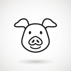 Pig line icon. logo Piglet face with smile in outline style. Icon of Cartoon pig head with smile. Chinese New Year 2019. Zodiac. Chinese traditional Design, decoration Vector illustration.