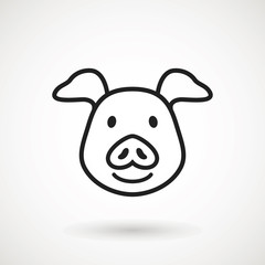 Pig line icon. logo Piglet face with smile in outline style. Icon of Cartoon pig head with smile. Chinese New Year 2019. Zodiac. Chinese traditional Design, decoration Vector illustration.