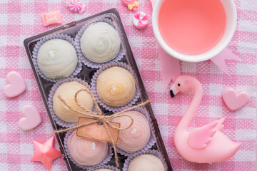 Valentine's day holiday celebration with cake and Valentine composition.