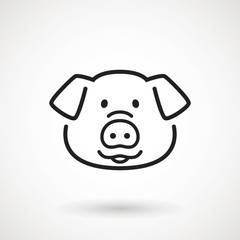 Pig line icon. logo Piglet face with smile in outline style. Icon of Cartoon pig head with smile. Chinese New Year 2019. Zodiac. Chinese traditional Design, decoration Vector illustration.