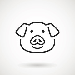 Pig line icon. logo Piglet face with smile in outline style. Icon of Cartoon pig head with smile. Chinese New Year 2019. Zodiac. Chinese traditional Design, decoration Vector illustration.