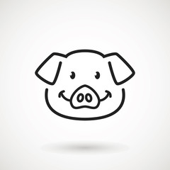Pig line icon. logo Piglet face with smile in outline style. Icon of Cartoon pig head with smile. Chinese New Year 2019. Zodiac. Chinese traditional Design, decoration Vector illustration.
