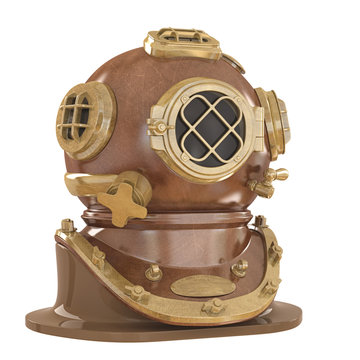 Old fashioned diving helmet isolated on white 01 WW2  USA 3d illustration