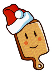 Cute and funny cutting board wearing Santa's hat for christmas and smiling happily - vector