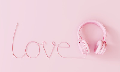 Obraz na płótnie Canvas Headphone on pink background. Valentine love song concept. 3d rendering