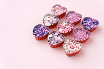 sugar hearts on the pink background