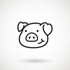 Pig line icon. logo Piglet face with smile in outline style. Icon of Cartoon pig head with smile. Chinese New Year 2019. Zodiac. Chinese traditional Design, decoration Vector illustration.