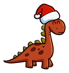 Cute and funny small dinosaurs smiling and wearing Santa's hat for christmas - vector